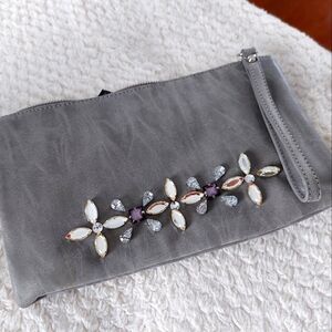 Elegant Gray Clutch with Floral Embellishments